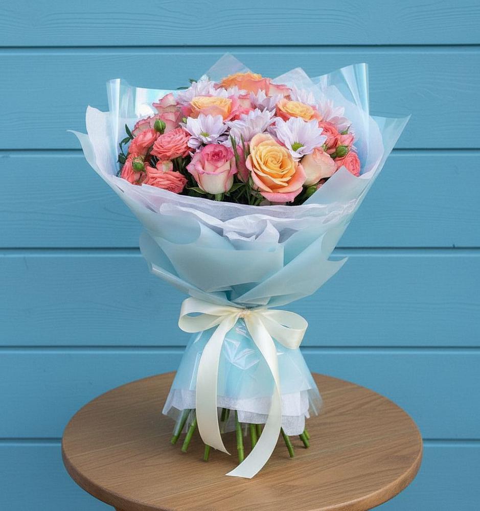 Букет цветов из: Хризантемы и Розы в Александровке